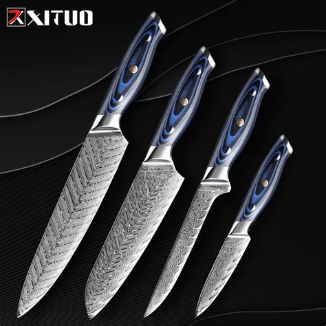 XITUO Couteau De Chef Professionnel Japonais Damas Sankotu Aleaver D