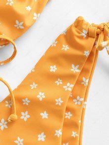 Zaful Ditsy Floral Cinched Tie Bikini Swimwear In Dark Orange Zaful