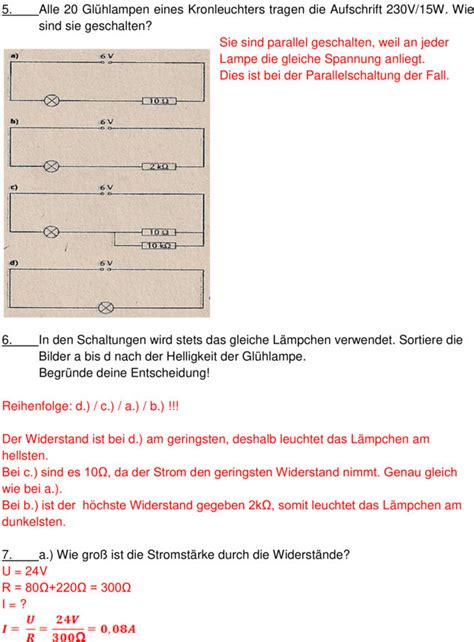 Klassenarbeit zu Elektrizitätslehre 8 Klasse