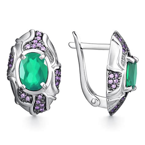 Серьги, Серебро, 925, Агат/друза агата, родирование, INTALIA, 203192 ...