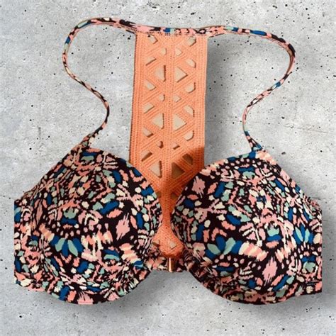 Bohemian Chic Bikini Top Molded Crochet Hippie Chic Neon Orange IKAT