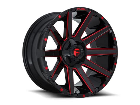 Fuel Off Road D643 Contra Wheel Set 20x9 20mm Gloss Black W Red