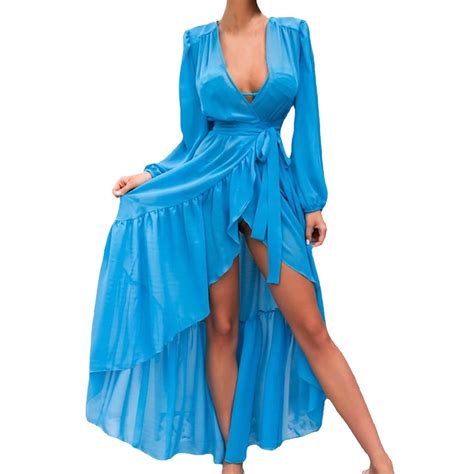 Sngxgn Women S Summer Swimsuit Bikini Beach Swimwear Cover Up Blue L Walmart