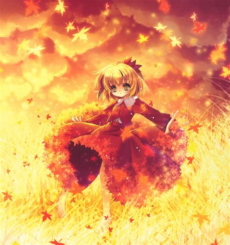 Safebooru Aki Shizuha Autumn Blonde Hair Capura L Cloud Clouds Dress Grass Hair Ornament