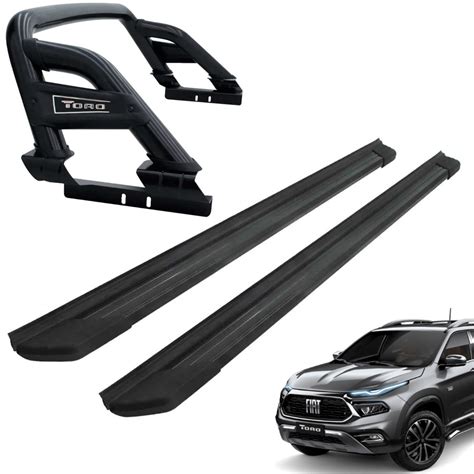 Kit santo antônio e estribo alumínio Track preto Fiat Toro 2017 a 2024