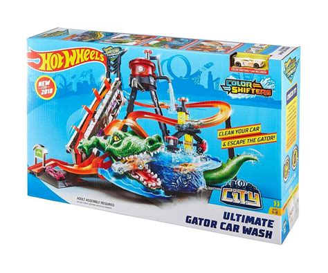 Игрален комплект Алигатор Hot Wheels, автомивка за промяна на цвета с ...