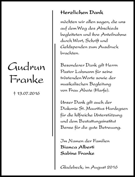 Traueranzeigen Von Gudrun Franke Trauer Anzeigen De