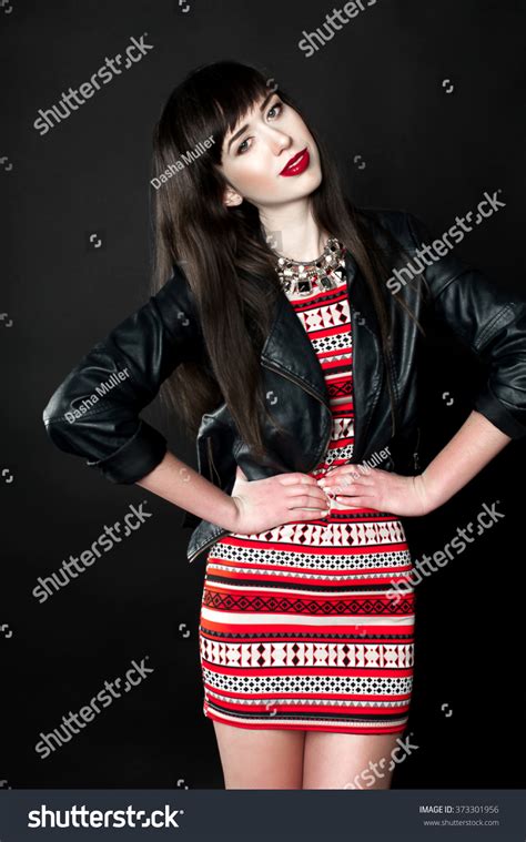 Beautiful Sexy Happy Woman Brunette Red Stock Photo 373301956 Shutterstock