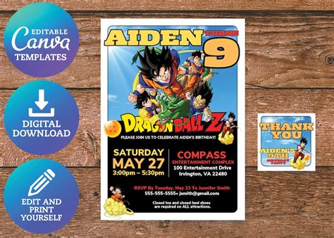 Dragonball Birthday Invitation Dragonball Z Digital Editable Etsy