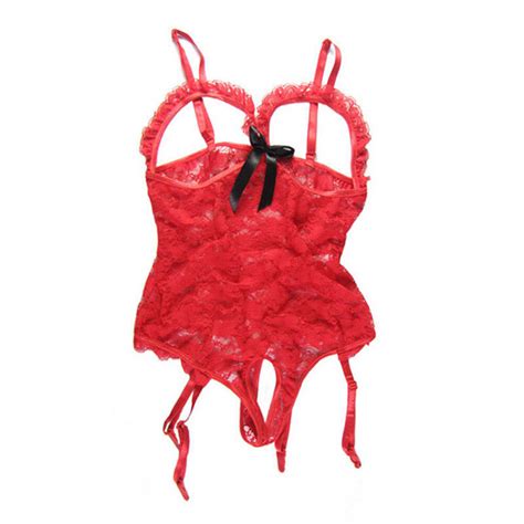 Womens Sexy Lingerie Cupless Crotchless One Piece Lace Bodysuit With