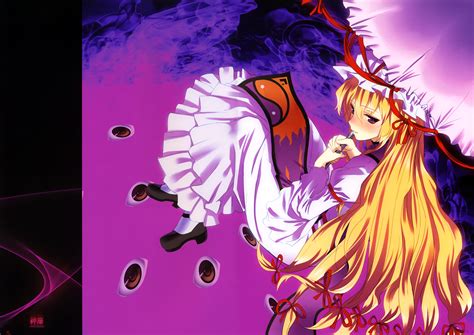 Blonde Hair Blush Dress Himorogi Long Hair Purple Eyes Touhou Yakumo Yukari Yasuyuki R Konachan