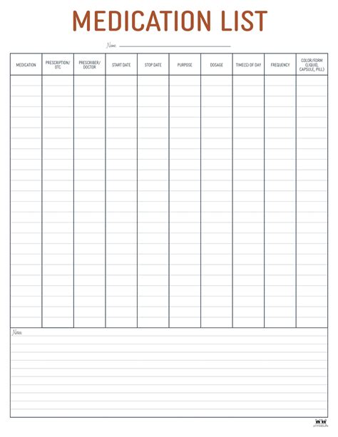 Medication List Templates 25 Free Printables Printabulls