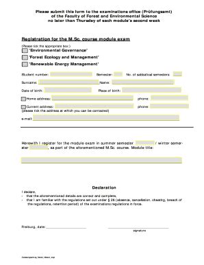 Fillable Online Unr Uni Freiburg Registration For The MSc Course Module