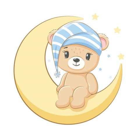 480 The Teddy Bear Cartoon Sleep On The Moon Stock Illustrations