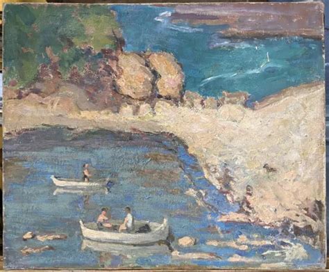 TABLEAU ANCIEN HUILE Marine Bord De Mer Bateaux Impressionniste Fin