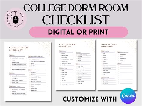 College Dorm Essentials Checklist College Dorm Room Checklist College Checklist College Move In