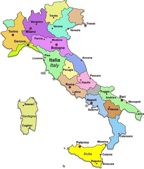 Map of Italy with Towns and Major Cities