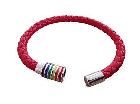 Pulsera Orgulllo Gay Lgbt Vinipiel Rojo Broche Iman