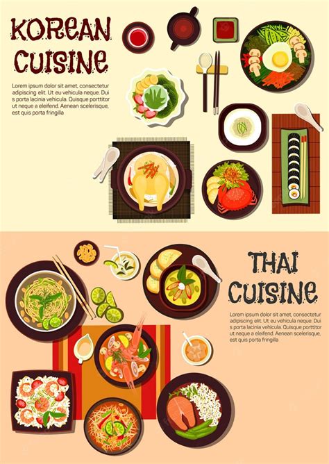 Premium Vector Exotic Oriental Dishes Of Korean And Thai Cuisine