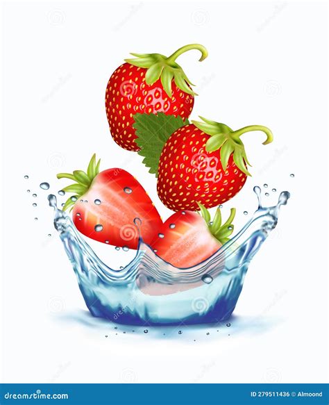 Fresh Strawberry In Water Splash 3d Fresh Berries Falling Into The