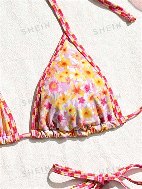SHEIN Swim Mod Ensemble de bikini pour femme Impression vérifiée par le fournisseur pour plage