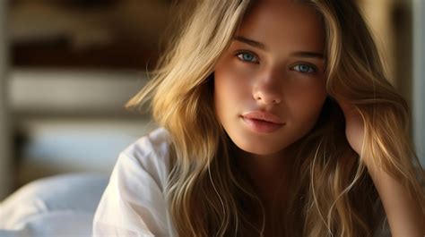 Premium AI Image A Blonde Model Is Shown In Closeup Posing On A Sofa While Wearing Casual