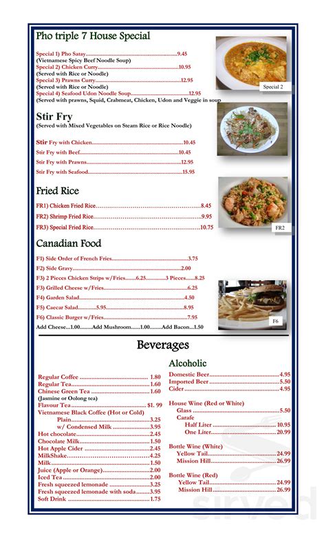 Pho Triple 7 Restaurant menus in Chemainus, British Columbia, Canada