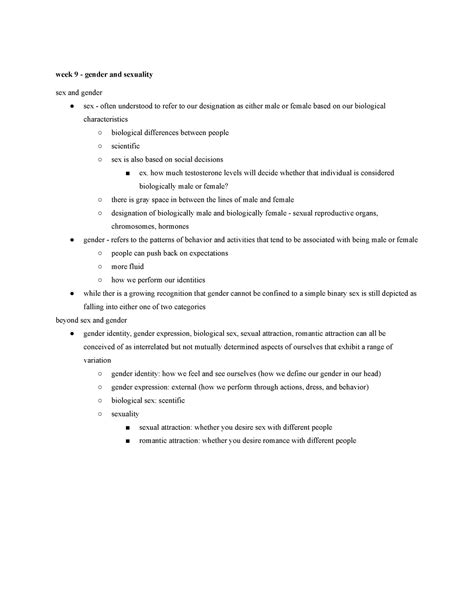 Soc Week Full Lecture Notes Week Gender And Sexuality Sex And Gender Sex Often Studocu