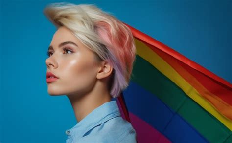 Premium AI Image A Beautiful Lesbian Model With Rainbow Colors Flag LGBTQ Pride Month