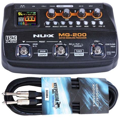 Nux E-Gitarre NUX MG-200 Multi-Effektgerät - Looper und Kabel 6m