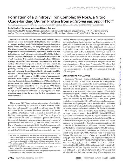 PDF Formation Of A Dinitrosyl Iron Complex By NorA A Nitric Oxide