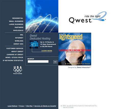 Qwest Communications in 2001 - Web Design Museum