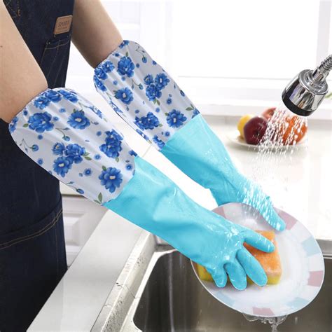 Feledorashia Non-slip Dishwashing Rubber Gloves Durable Resuable
