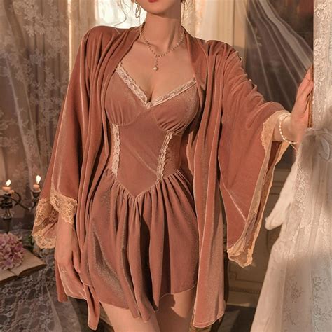 Wholesale Sexy Lingerie Sleepwear Robes Transparent Temptation Gauze Lace Set Babydoll