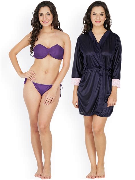 Buy Klamotten Purple Navy Blue Lingerie Set With Robe 221J 209N Lingerie Set For Women