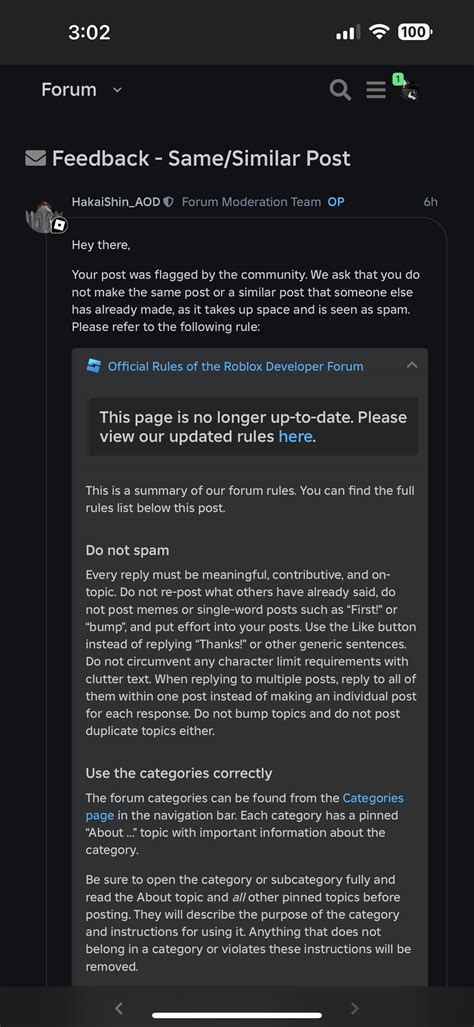 Moderator replies refer to unlisted rules - Forum Features - Developer