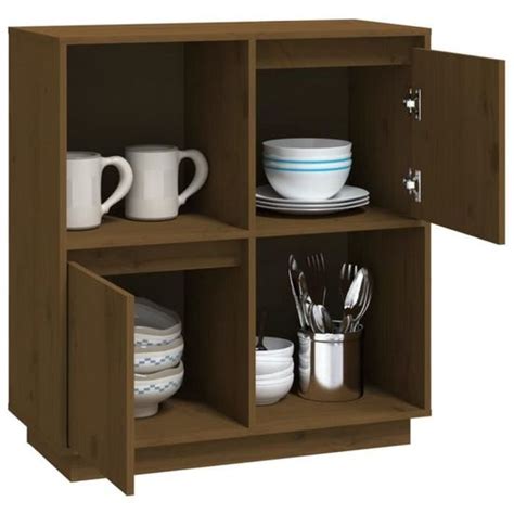 Buffet Bas ZERONE Marron Miel Bois Massif 2 Portes 1 Tiroir