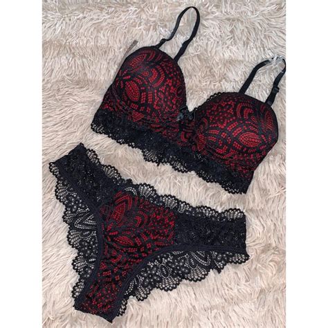 Conjunto Renda Bojo Sutia Calcinha Linha Noite Sensual Moda Inverno Lingerie Shopee Brasil