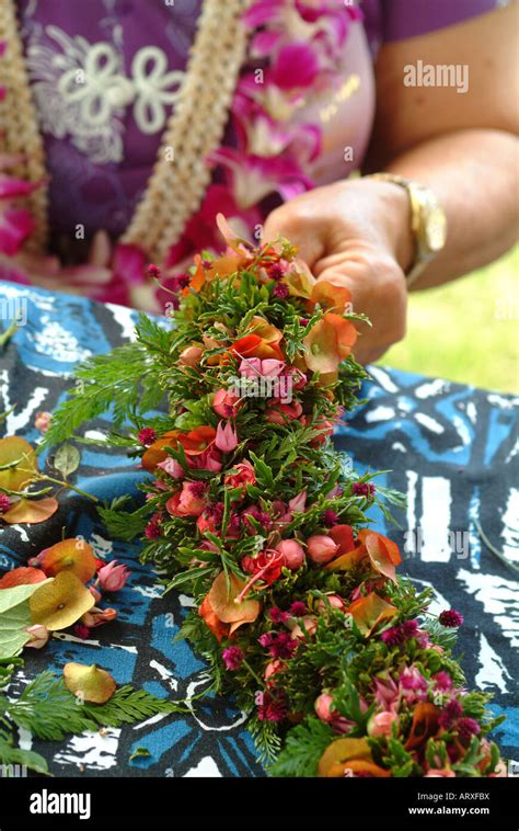 Weaving A Lei Poo Head Lei At A Craft Fair On Lei Day In Waikiki