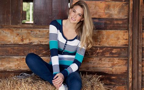 Women Blonde Bar Refaeli Model Smiling Jeans Long Hair Blue Eyes
