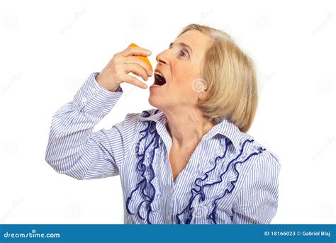 Senior Squeeze Half Of Orange Stock Image Image Of Aged Lady 18166023