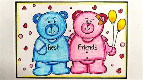 Cute Friendship Day Drawing Easy/ Best Friends drawing with oil pastels/ BFF Drawing/friendship ...