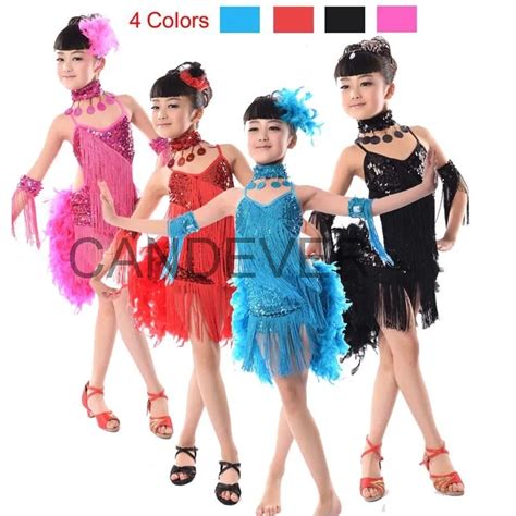 Vestido de dança latina para meninas moda ballroom pena franja usar