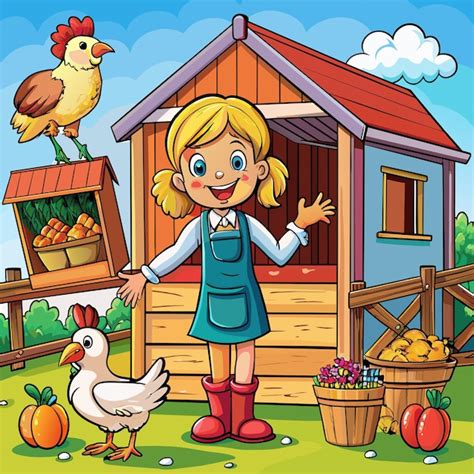 Premium Vector A Cartoon Illustration Of A Girl And A Chicken With A