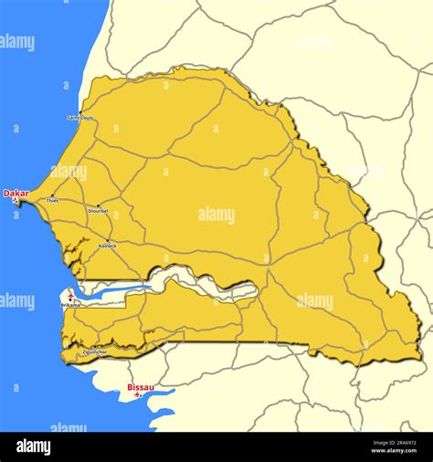 Carte Du Sénégal Avec Routes Principales Et Autoroutes Photo Stock Alamy