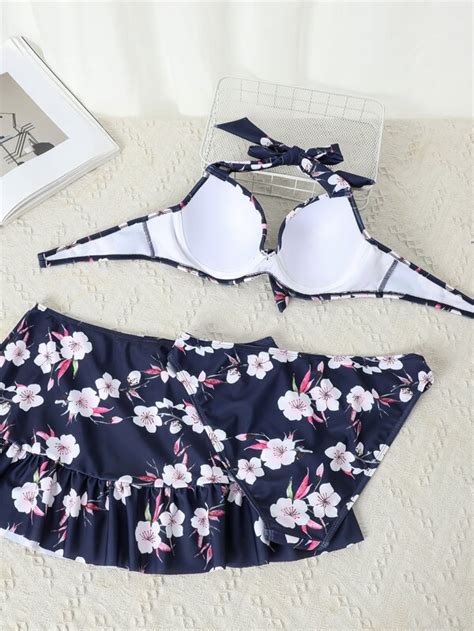 SHEIN Swim Vcay Bañador bikini push up floral con falda de playa Mode de Mujer SHEIN España