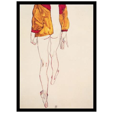 Egon Schiele Standing Semi Nude With Brown Green Vest Back View Digital Print Egon Schiele