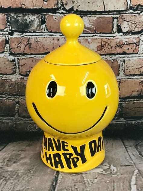 Vintage Mccoy Usa Pottery Smiley Face Cookie Jar Have A Happy Day With Lid Ebay In 2022