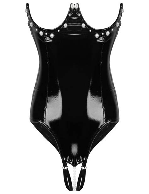 Women Wet Look Leather Leotard Sexy Crotchless Bodysuit Catsuit Lingerie Cuples Ebay