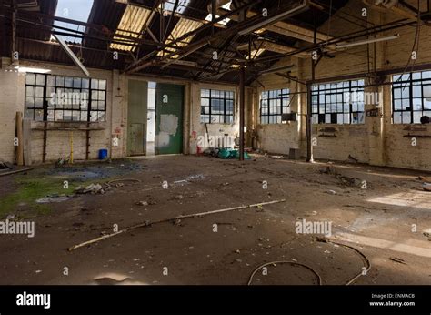 Inside A Warehouse In A Derelict Abandoned Industrial Yard Stock Photo